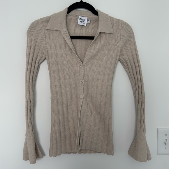Princess Polly Sweaters - Princess Polly Button Front Collared Beige Sweater Cardigan - Size 0